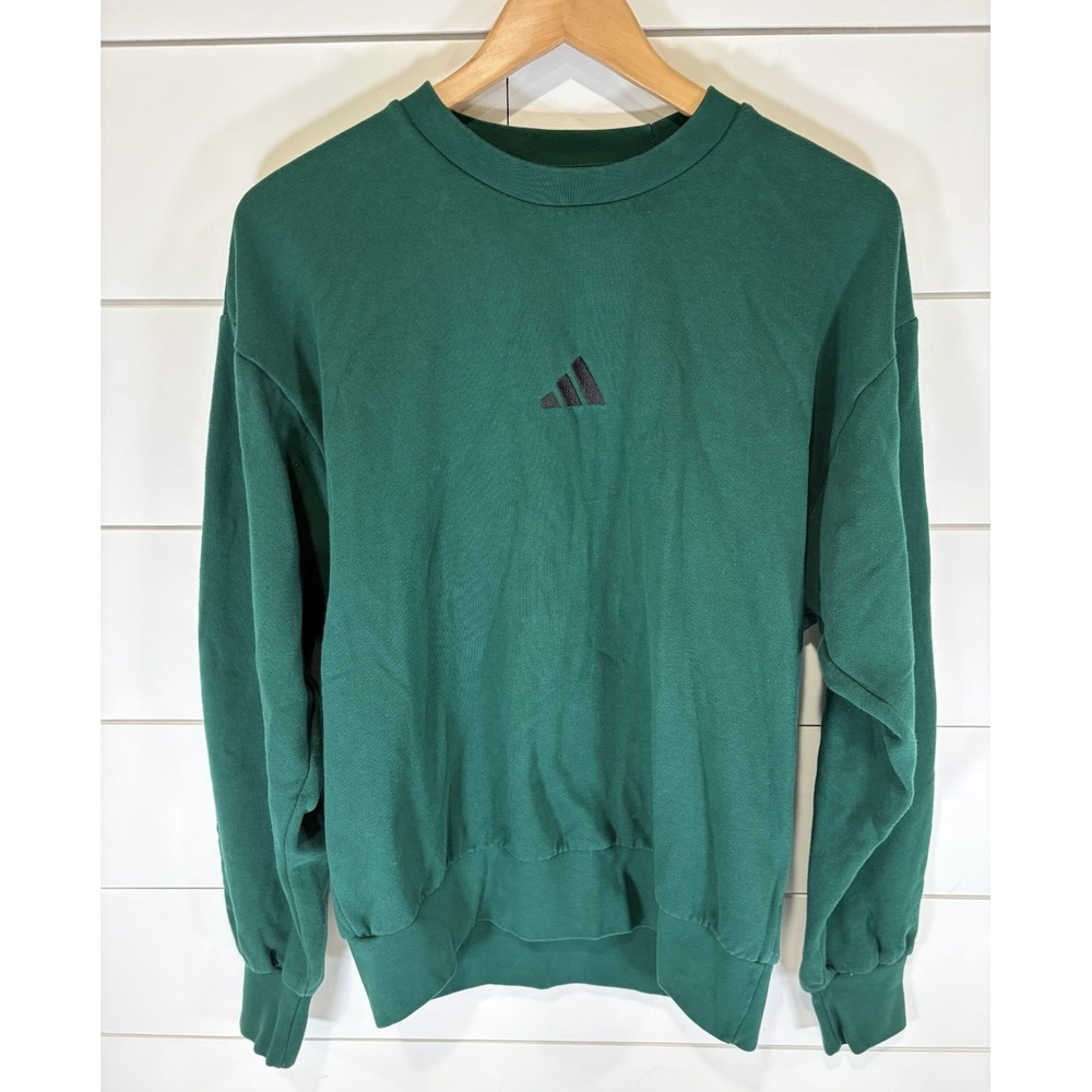 Adidas Men's Essentials Cozy Crew Neck Sweatshirt Dark Green/Black Size Medium M